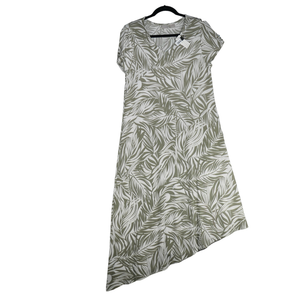 NEW Chicos Travelers Dress Womens Size 1 8 10 Green Asymmetrical Slinky Stretch
